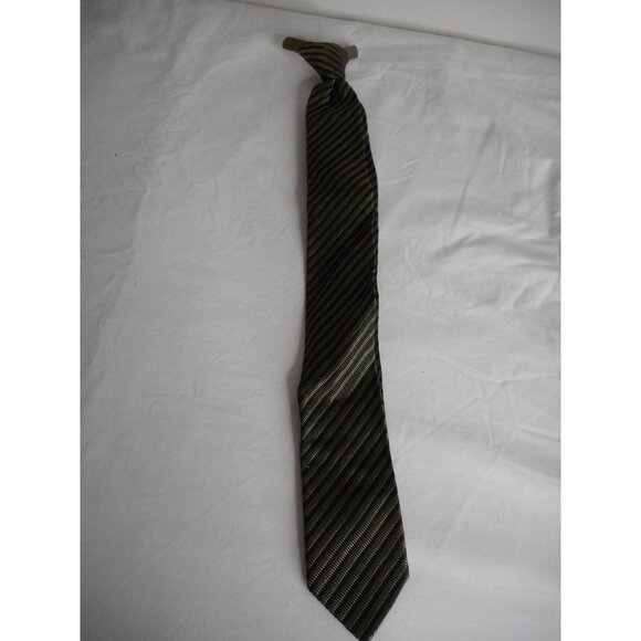 Vintage 70s Green Black Striped clip on Tie necktie - Estate Find - Picture 1 of 5